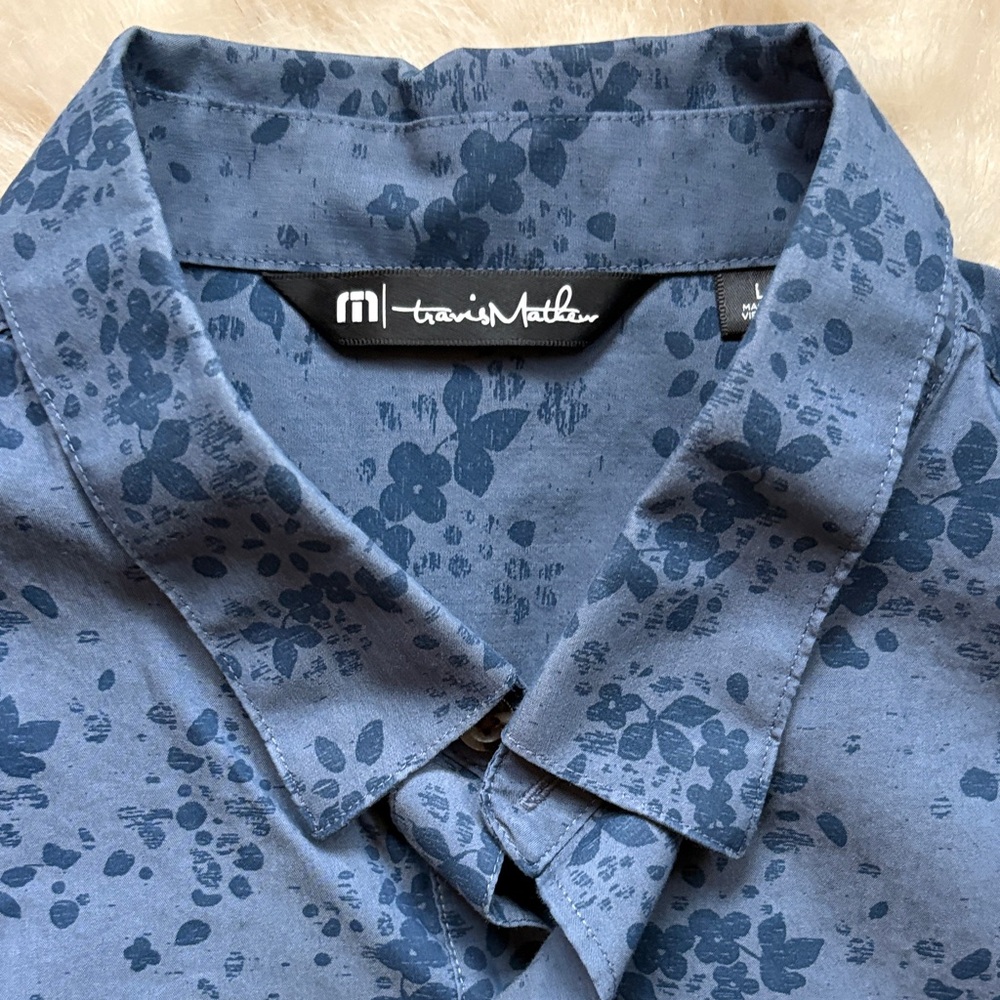 Travis Mathew Blue Floral Button Down Shirt